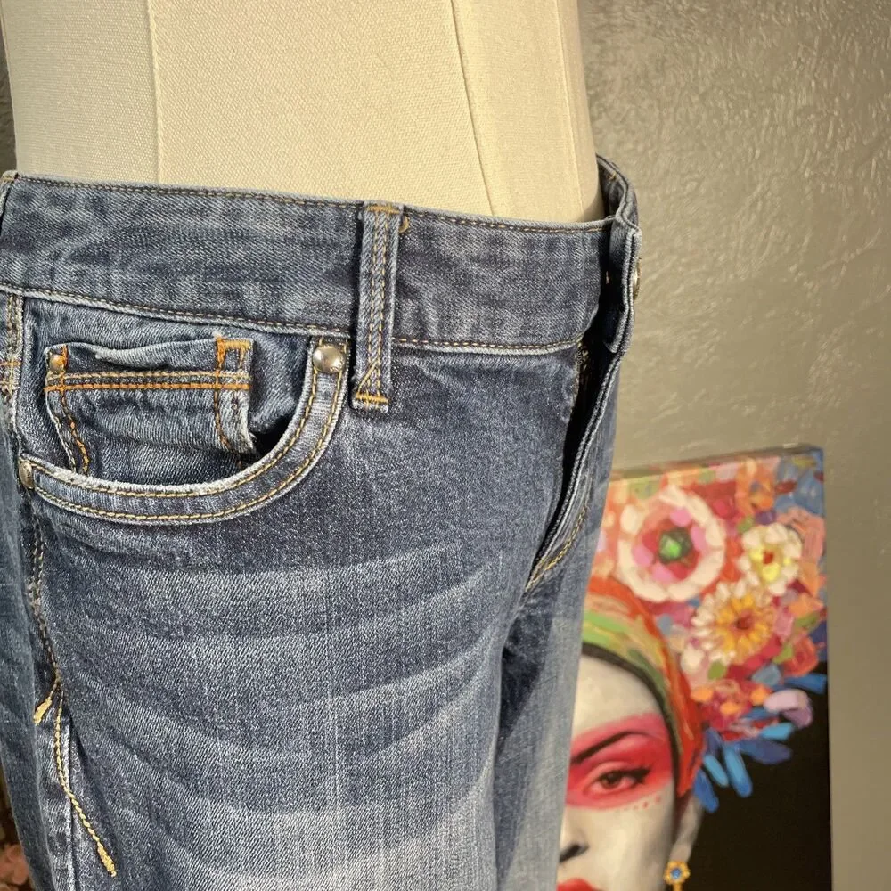 Express Bootcut Jeans Womens 12 Blue Y2K Embroidered Denim Western Low Rise